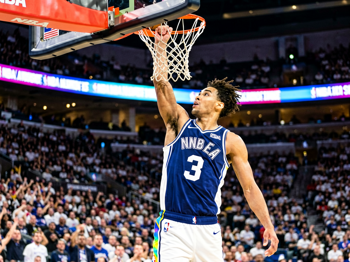 NBA常规赛现场球员完成扣篮的精彩画面